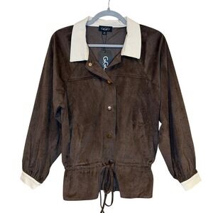 GIGIO Womens Textured Velveteen Jacket Brown Medium Snap Front Office Work